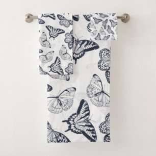Elegante Diseño Blanco de Mariposas Gris