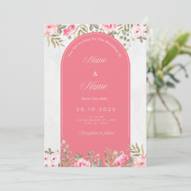 Elegante diseño de arco de invitación a boda flora (Anverso de pie)