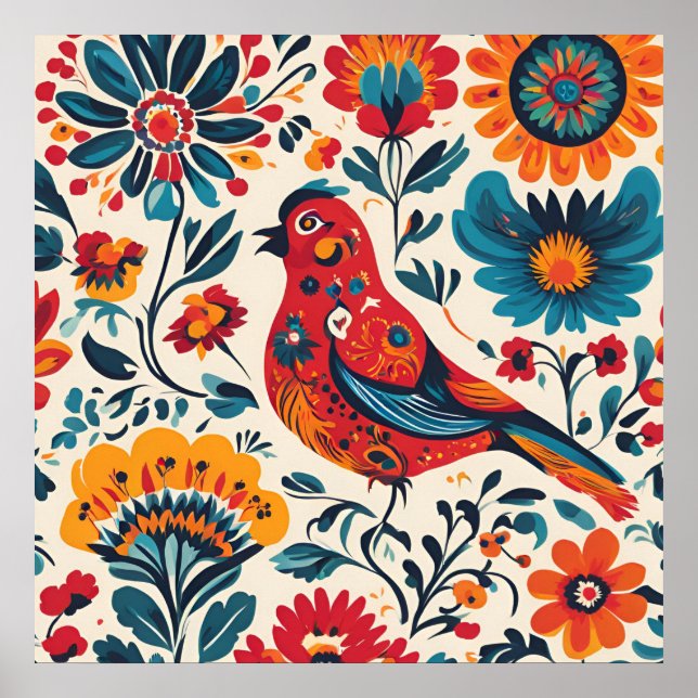 Elegante diseño de aves en estilo de arte folclóri (Frente)