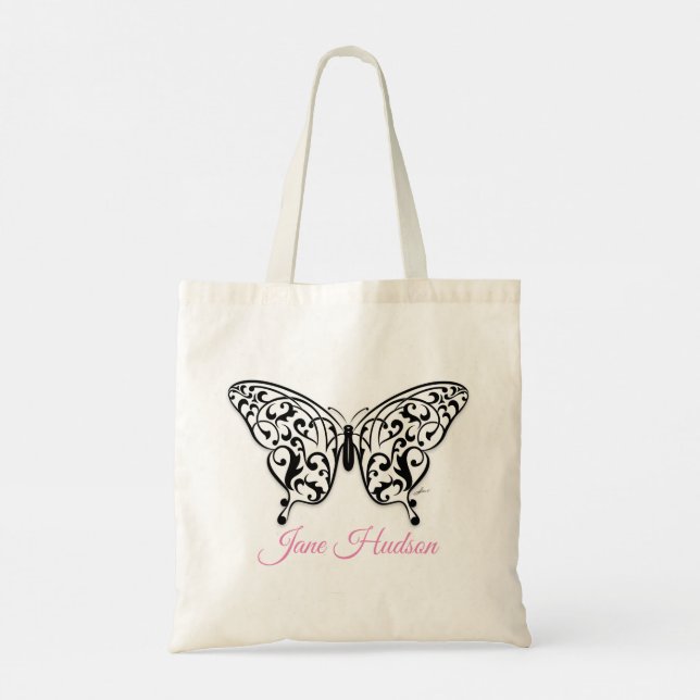 Elegante diseño de bolsa de tote con mariposa de E (Reverso)