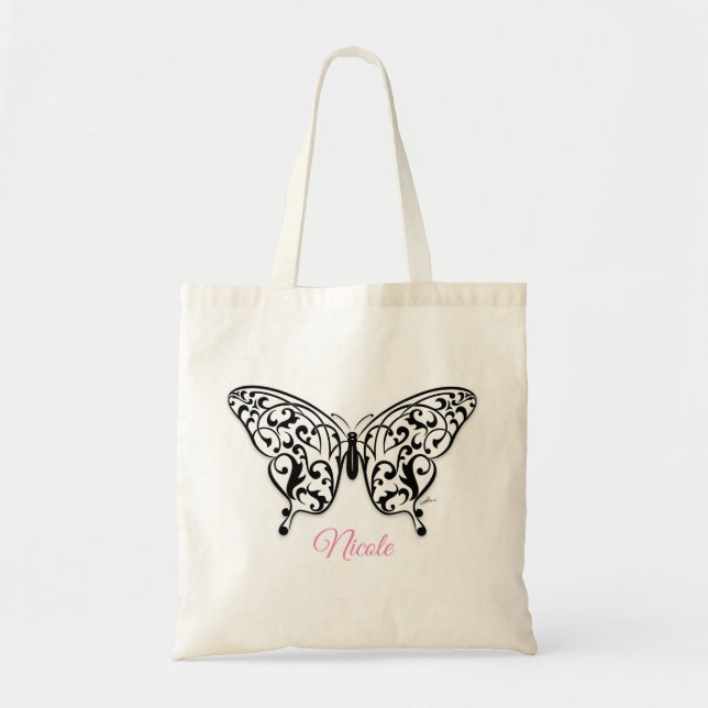 Elegante diseño de bolsa de tote con mariposa de E (Frente)