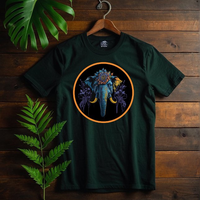 Elegante diseño de elefante azul - Camiseta de la  (Blue and Gold Elegant Modern elephant design)