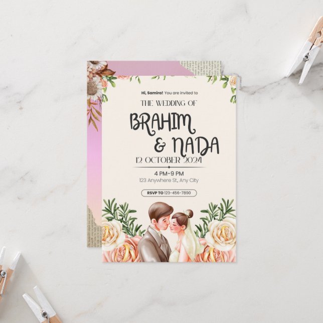 "Elegante diseño de invitación a la boda (Anverso/Reverso In Situ)