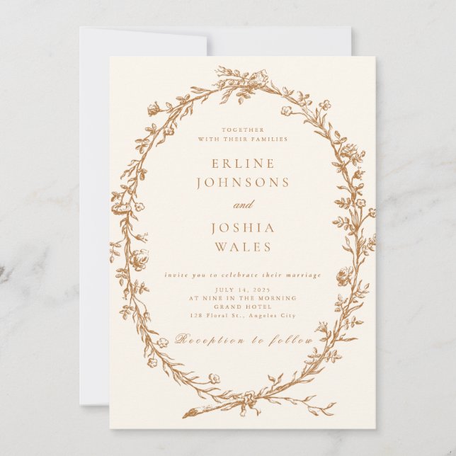 Elegante diseño de invitación a la boda floral fra (Anverso)
