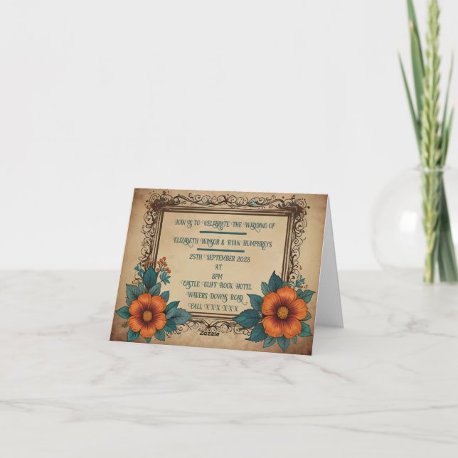 Elegante diseño de la invitación a la boda floral  (Reverso)
