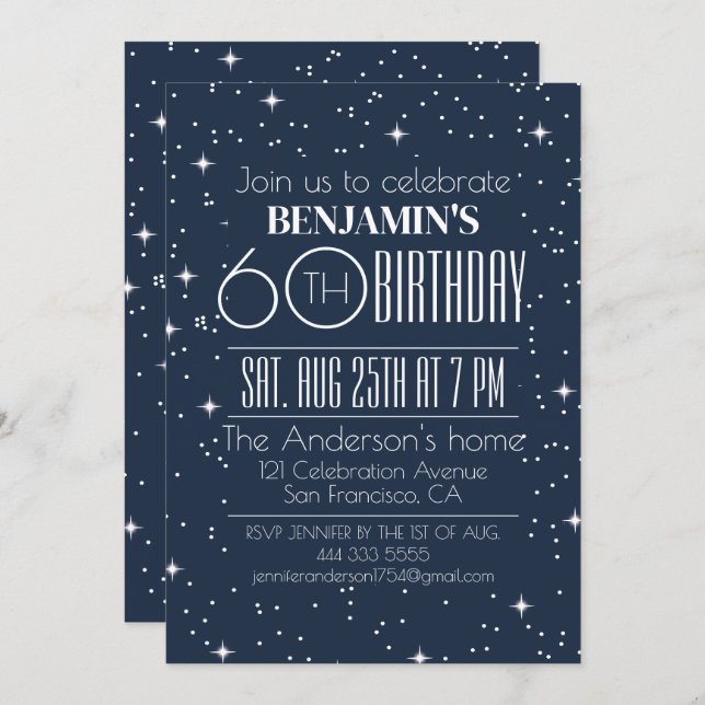 Elegante diseño de la invitación al cumpleaños núm (Anverso / Reverso)