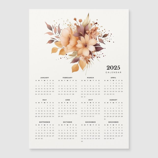 Elegante diseño floral Calendario de imanes de flo (Anverso)