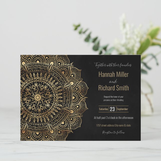 Elegante diseño floral de Mandala dorada negra (Anverso de pie)