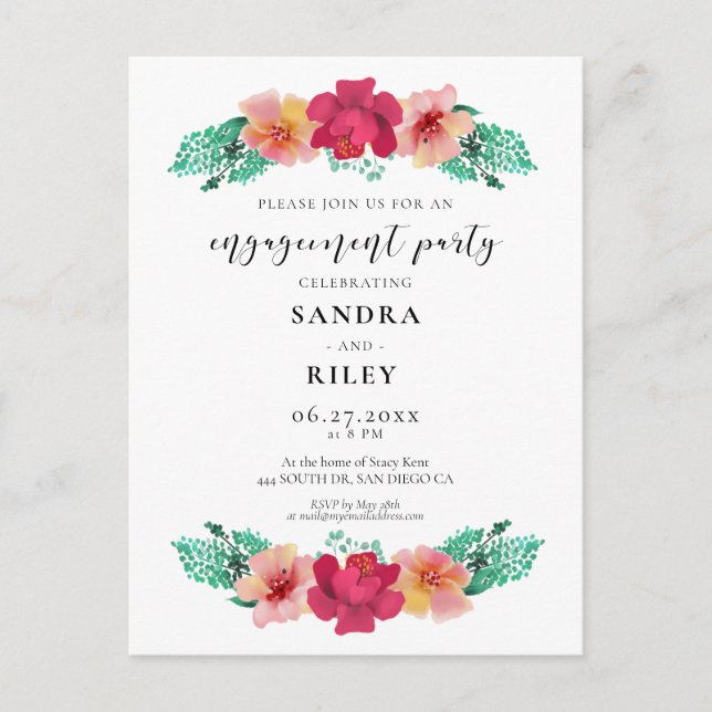 Elegante diseño floral Invitación a la fiesta de c (Anverso)