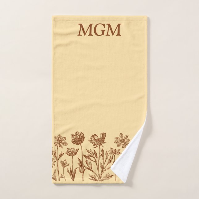 Elegante diseño floral Minimalista con monograma (Toalla de mano)