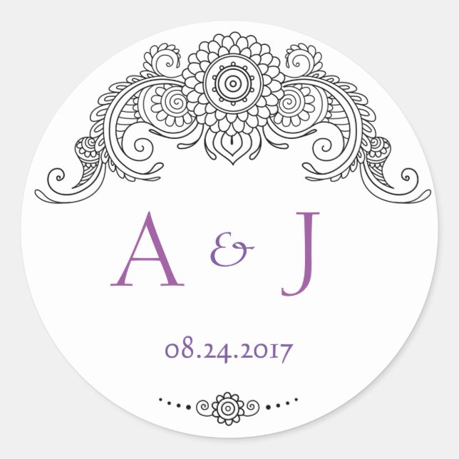 Elegante diseño Mehndi pegatinas redondos-negro (Anverso)