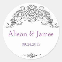 Elegante diseño Mehndi pegatinas redondos-negro