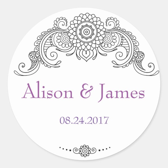 Elegante diseño Mehndi pegatinas redondos-negro (Anverso)