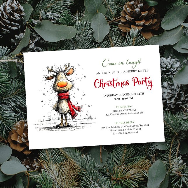 Elegante divertida invitación de fiesta de Navidad (Elegant funny reindeer Christmas party invitation

)