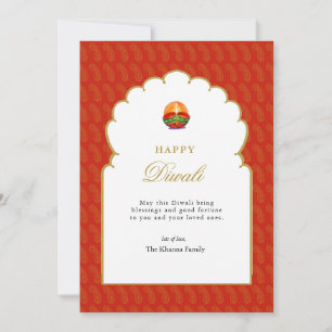 Elegante Diya de Luz con Tarjeta Diwali de Fotogra