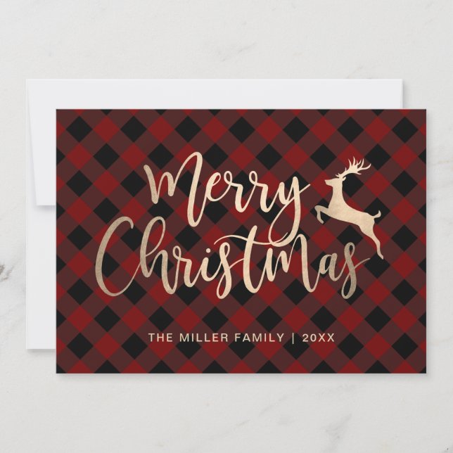 Elegante dorado Feliz Navidad Negro y Red Plaid (Anverso)