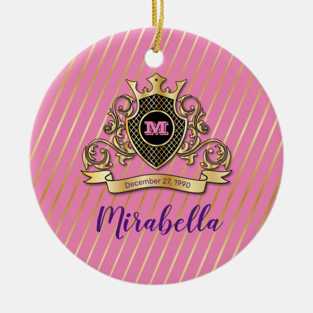 Elegante dorado Monagram de diseño de adorno cerám (Frente)