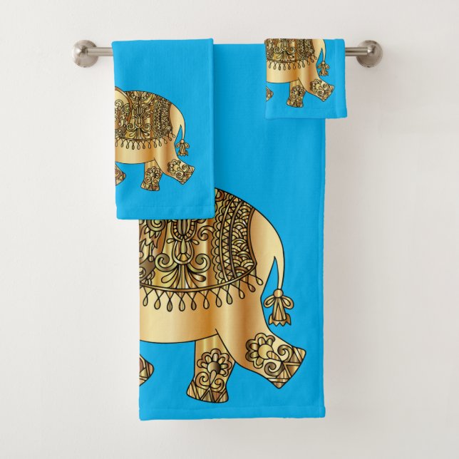 Elegante dorado Paisley Elefante Azul (In situ)