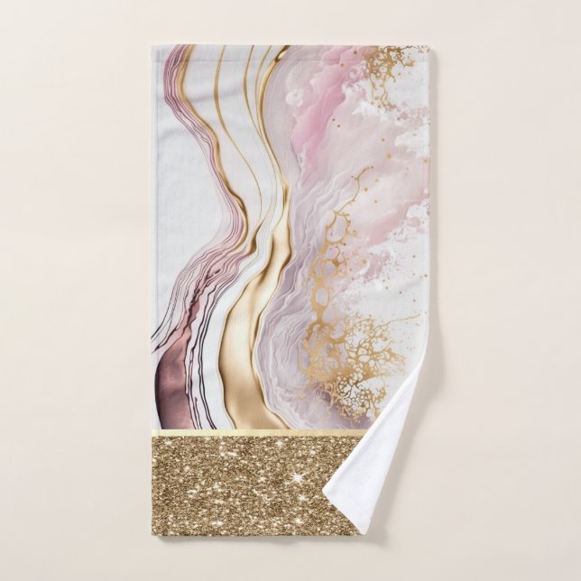 Elegante dorado rosa mármol con estilo (Toalla de mano)