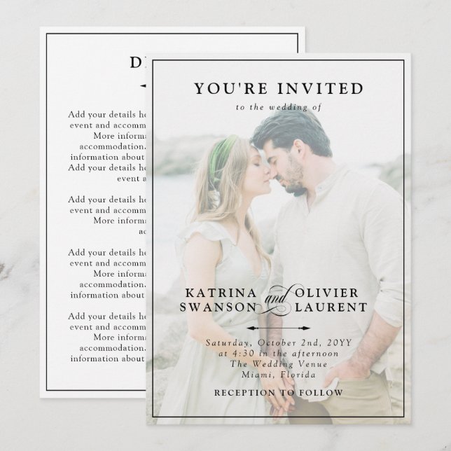 Elegante Dos En Uno Detalles De Foto Invitación Bo (Anverso / Reverso)
