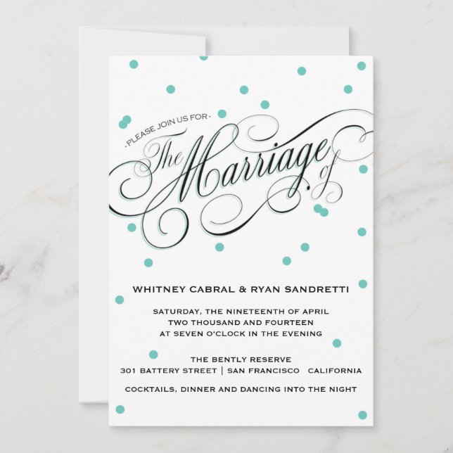 Elegante Dot Blue Wedding Invitación (Anverso)