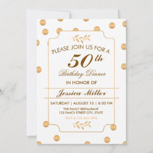 Elegante Dot de Polka de Oro Invitación a los 50 A