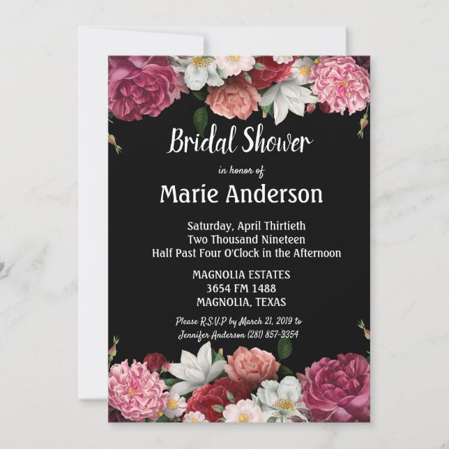 Elegante ducha de novia con flores de borgoña y ro (Anverso)