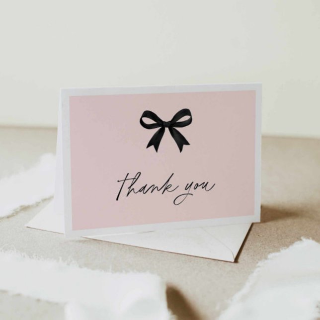 Elegante ducha de novia rosa Gracias tarjeta (Pink Bow Bridal Shower thank you folded card)