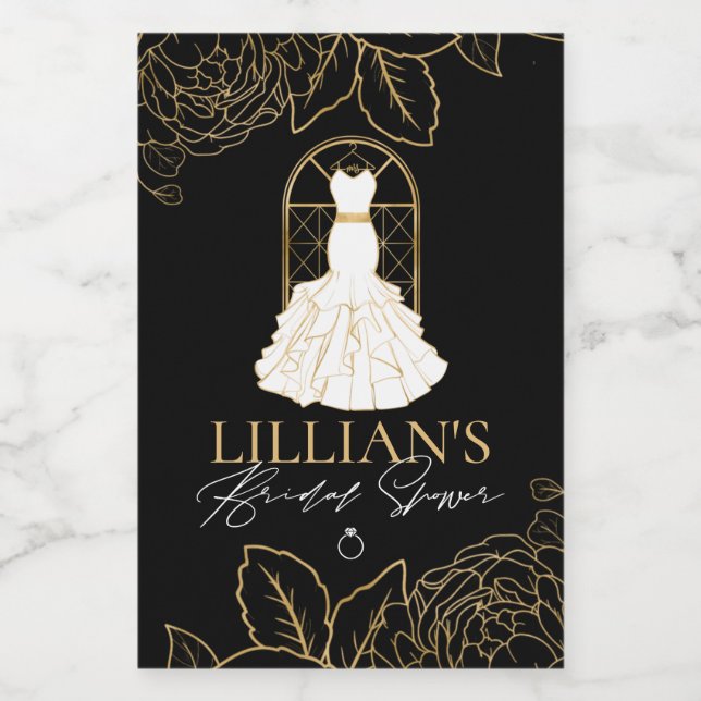 Elegante ducha de novias dorada y negra (Etiqueta única)
