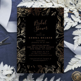 Elegante ducha Faux Black Gold Floral Bridal