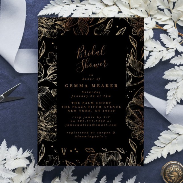 Elegante ducha Faux Black Gold Floral Bridal (Subido por el creador)