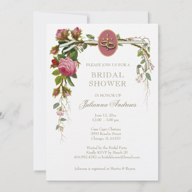 Elegante ducha nupcial Invitación a Rosas cristian (Anverso)