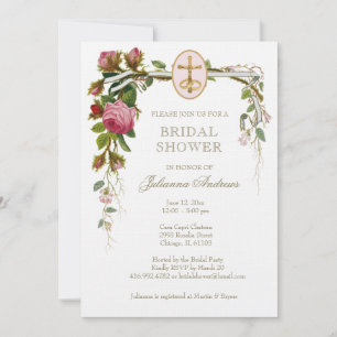 Elegante ducha nupcial Invitación de Rosas católic