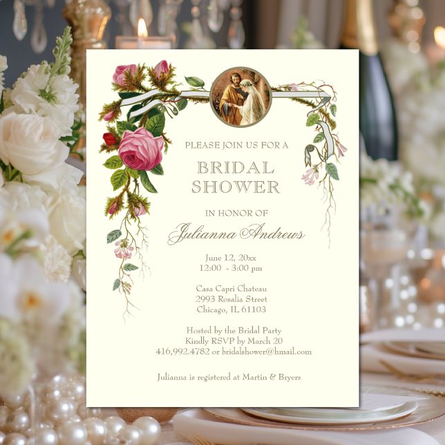 Elegante ducha nupcial Invitación de Rosas católic (Subido por el creador)