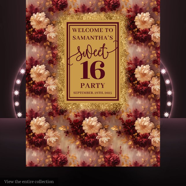 Elegante dulce 16 Tapiz de oro de Borgoña Rubor (Stylish Sweet 16 Blush Burgundy Gold Tapestry)