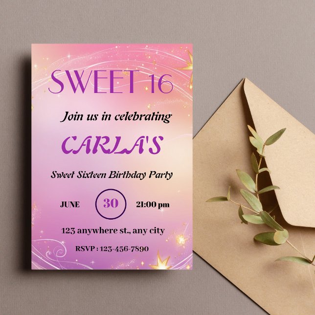 Elegante dulce Dieciséis Invitaciones de Cumpleaño (Subido por el creador)