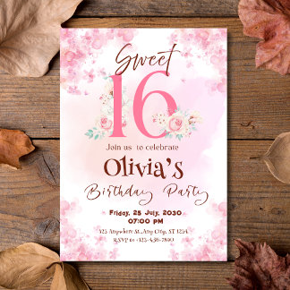 Elegante Dulce Floral Invitación a los 16 Años