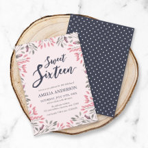 Elegante Dulce Floral Rosa 16 Invitación de cumple