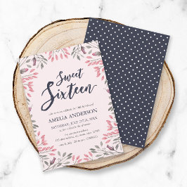 Elegante Dulce Floral Rosa 16 Invitación de cumple