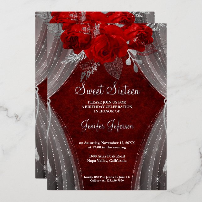 Elegante dulce rojo Dieciséis invitaciones (Anverso/Reverso)