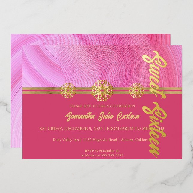 Elegante Dulce Rosa 16 Invitación (Anverso/Reverso)