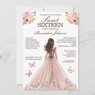 Elegante Dulce Rosa 16 Invitaciones De Vestido Agr