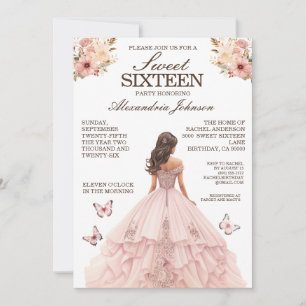 Elegante Dulce Rosa 16 Invitaciones De Vestido Agr