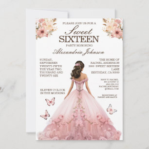 Elegante Dulce Rosa 16 Invitaciones De Vestido Agr