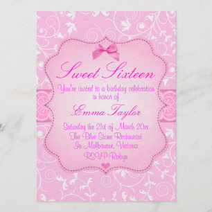 Elegante dulce rosa floral16 Invitación de cumplea