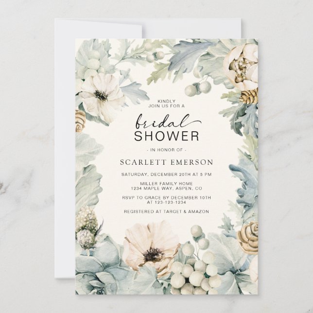 Elegante Dusty Blue Bridal Shower Invitación (Anverso)