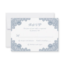 Elegante Dusty Blue Floral Lace Wedding RSVP