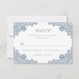 Elegante Dusty Blue Floral Lace Wedding RSVP