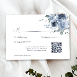 Elegante Dusty Blue Floral Wedding Tarjeta RSVP