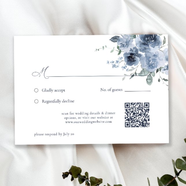 Elegante Dusty Blue Floral Wedding Tarjeta RSVP (Subido por el creador)